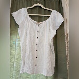 Rewind Gauzy Top Short Sleeve Flutter Fairy Button Down Milkmaid Blouse Size L